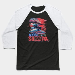 Hello Summer Funny Surfer Riding Surf Surfing Lover Gifts Baseball T-Shirt